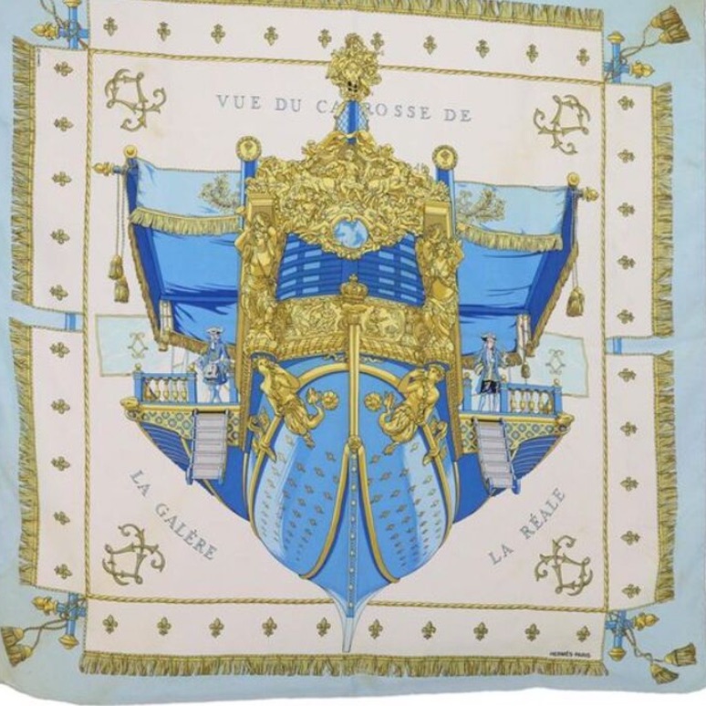 Stunning Hermes Carrie 90 Vue Du Carosse De La Galere Scarf 100% Authentic